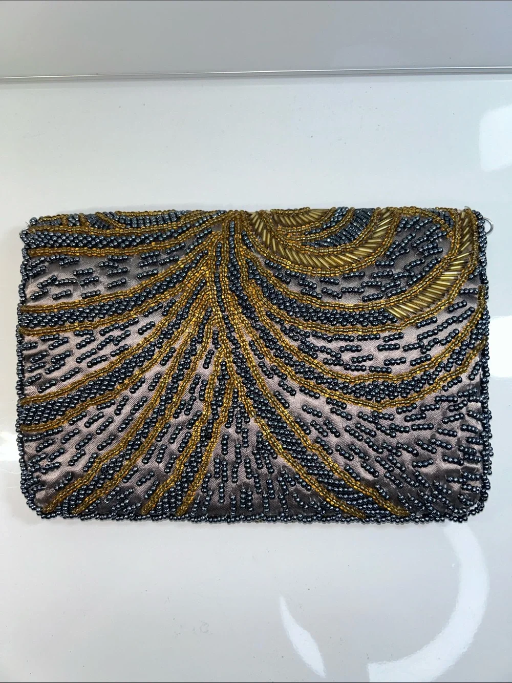 Vintage Handmade Beaded Evening Clutch Shoulder Bag With Chain Handle